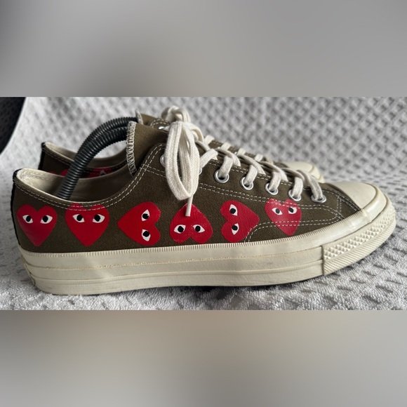 Comme des Garçons Play Converse Chuck 70 Low Multi Heart Khaki Green Size 11 CDG - Picture 6 of 14
